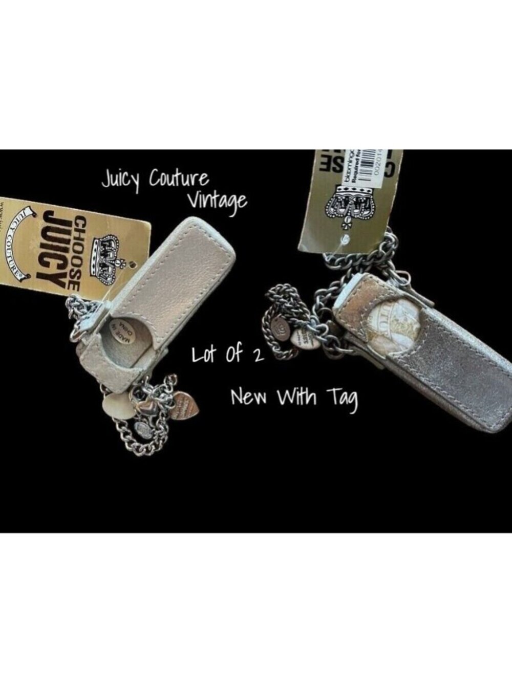 Juicy Couture Ipod Shuffle Holder With Chain Silver Y2K Vintage X 2 Bundle New